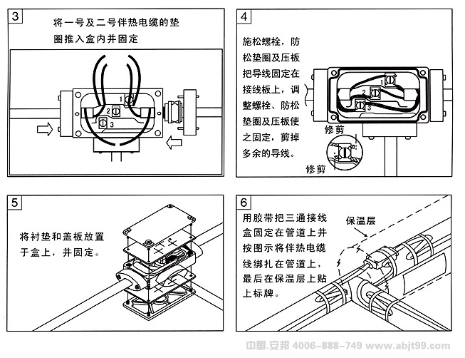 電伴熱帶（伴熱電纜）三通電源接線盒安裝圖（二）